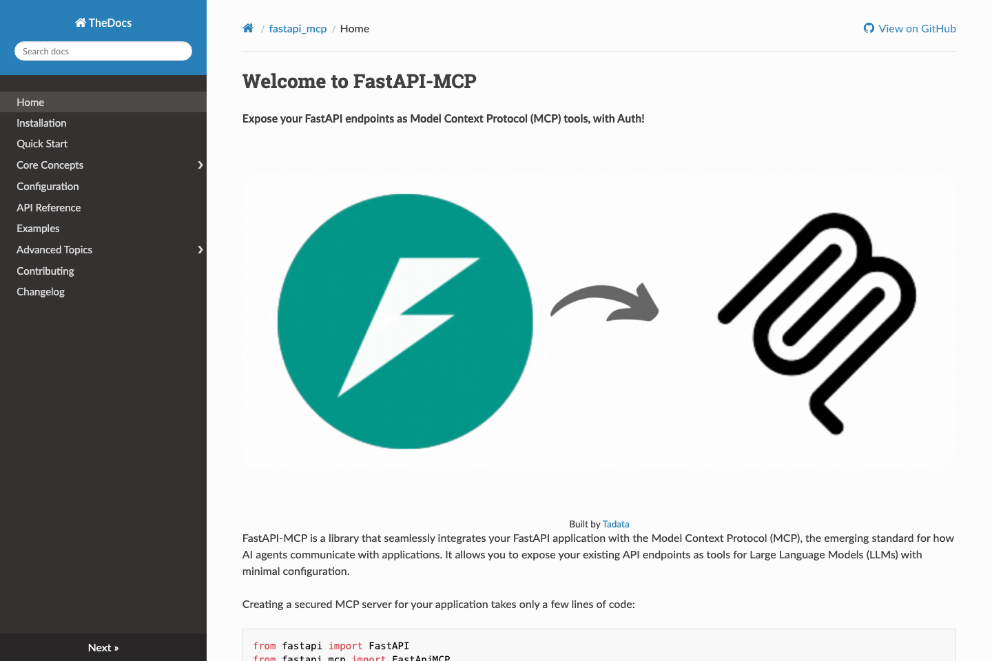 FastAPI MCP documentation page
