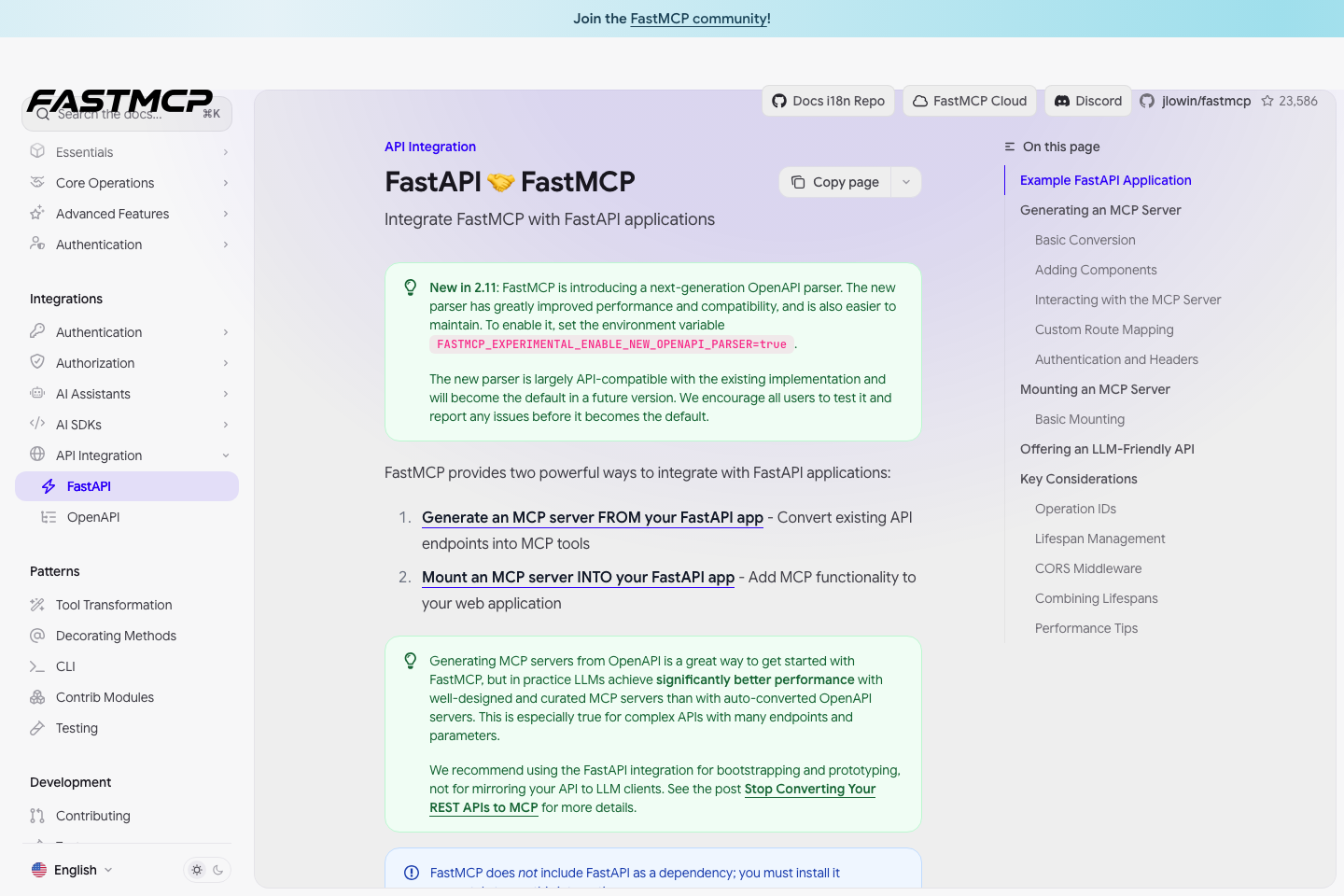 FastMCP FastAPI integration documentation