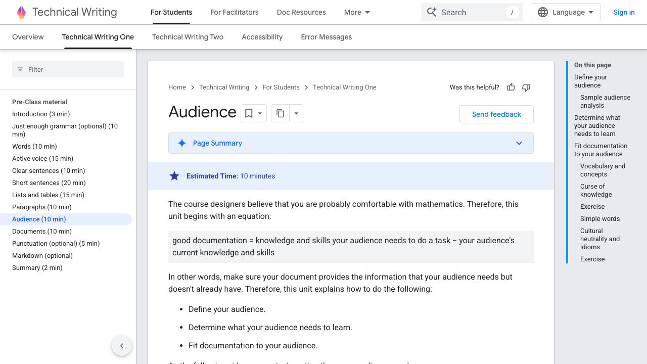 Google Technical Writing Audience Guidance